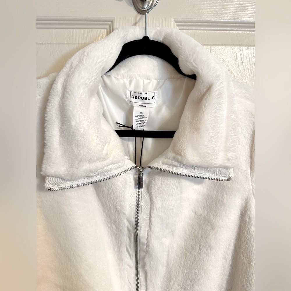 For The Republic Teddy Plush Zip-Up Long Sleeve Collar Jacket, Cream, Sz 1X, NWT - Picture 2 of 7